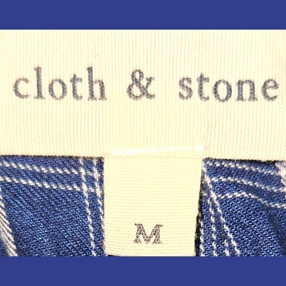 CLOTH & STONE Women's oversized long bell sleeve  blue & white off shoulder top. - Picture 12 of 16